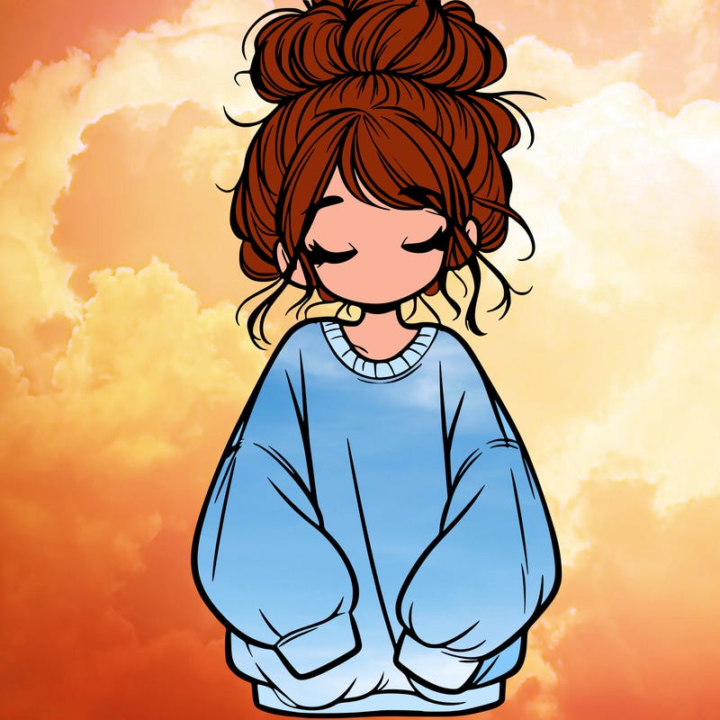 girl with baggy sweatshirt and messy bun