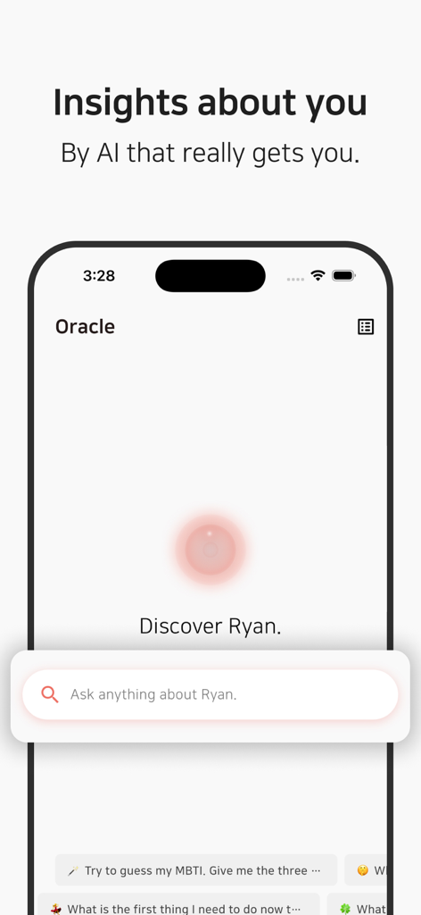 Heuton: self-reflect with AI - Heuton app interface showing the AI Oracle feature for personalized self-reflection insights