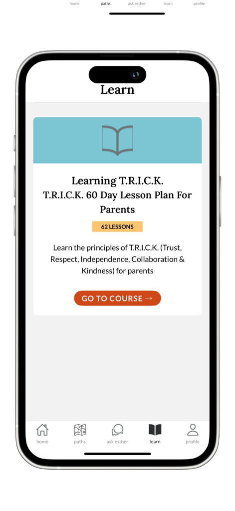 Parenting TRICK - Parenting TRICK app screen displaying a 60 day lesson plan for parents
