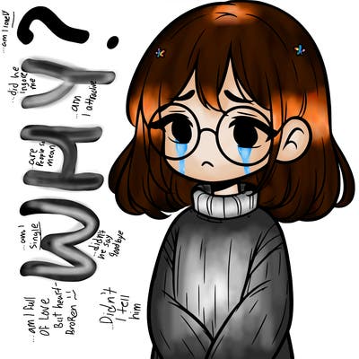 sad girl with glasses in a sweater