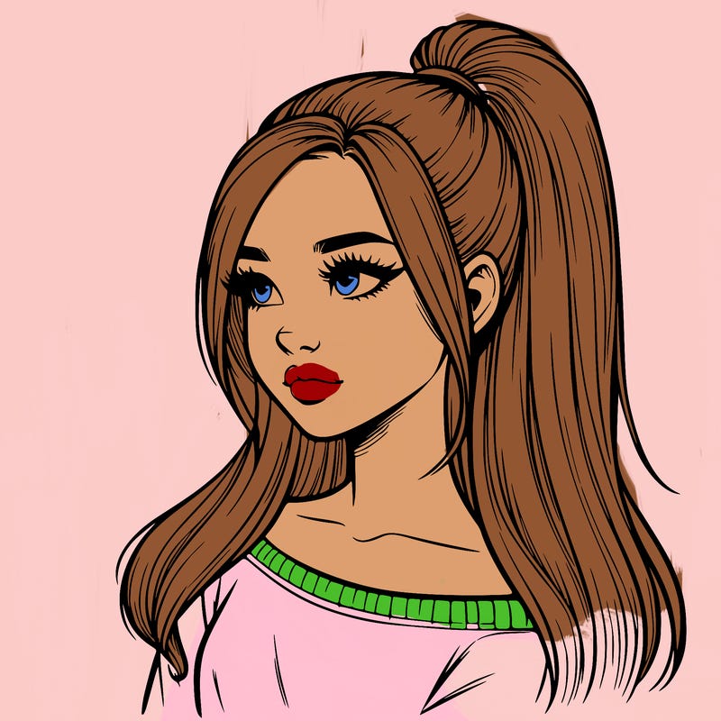 realistic girl with a high ponytail