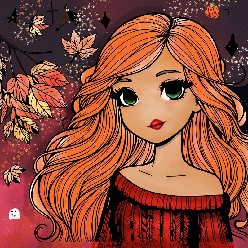 realistic girl with long hair and autumn