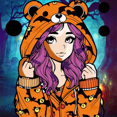 realistic girl in a animal pjs hoodie