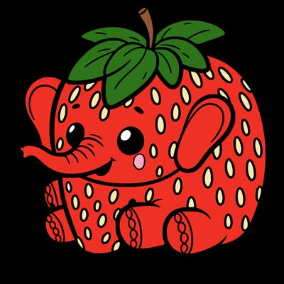 a elephant that is a strawberry and it is on a green carpet