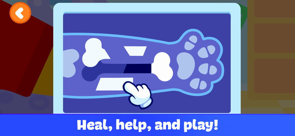 Pet Doctor - Games for Kids - 子供向けドクターゲームで、骨折した動物の足のレントゲン写真を検査している様子