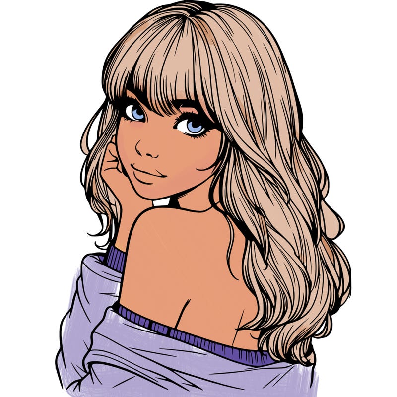 realistic girl with bangs looking over her shoulder