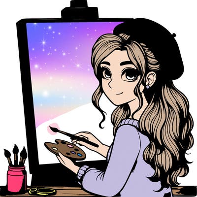 realistic girl artist painting a blank canvas
