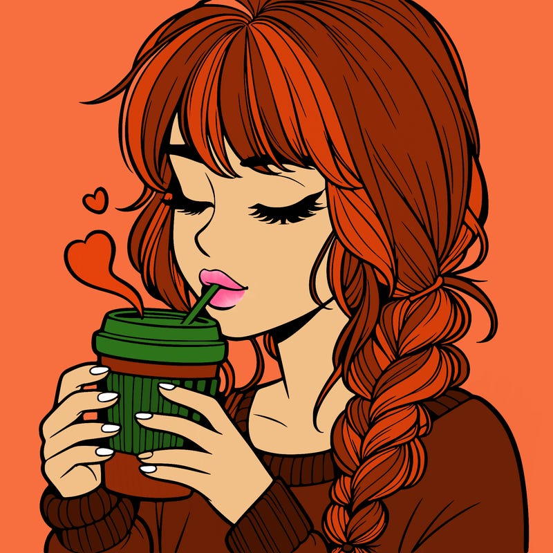 realistic girl drinking coffee