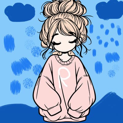 girl with baggy sweatshirt and messy bun