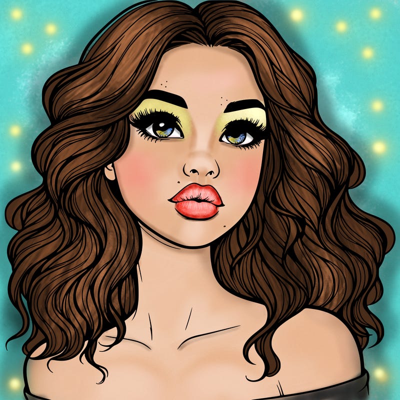 realistic girl with wavy hair and lips