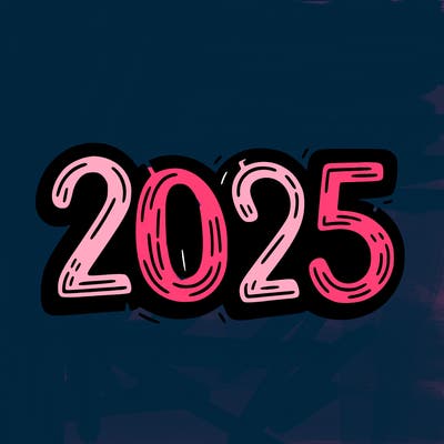 one line scrawled numbers sketch design “2025”