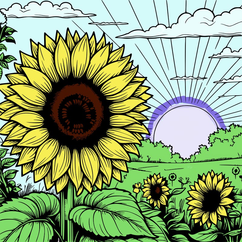 sunflower with sunrise realistic