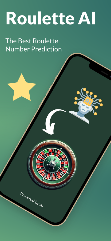 Roulette AI - Number Predictor - Screenshot of Roulette AI app featuring number prediction with an AI icon pointing to a roulette wheel