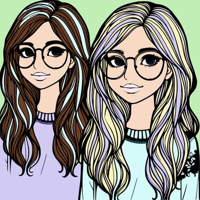 girl with long hair and freckles and glasses realistic