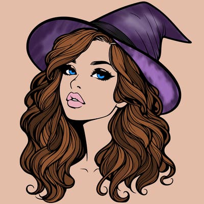 realistic witch girl with wavy hair and lips