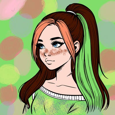 realistic girl with a high ponytail