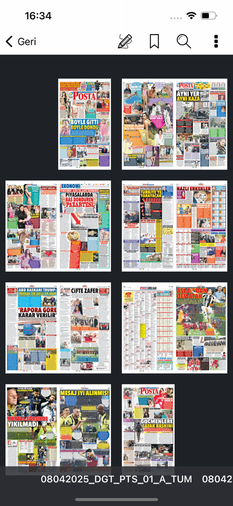 Posta eGazete - A grid view showing multiple digital pages of the Posta Turkish newspaper.