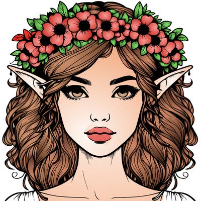 realistic female elf with flower crown