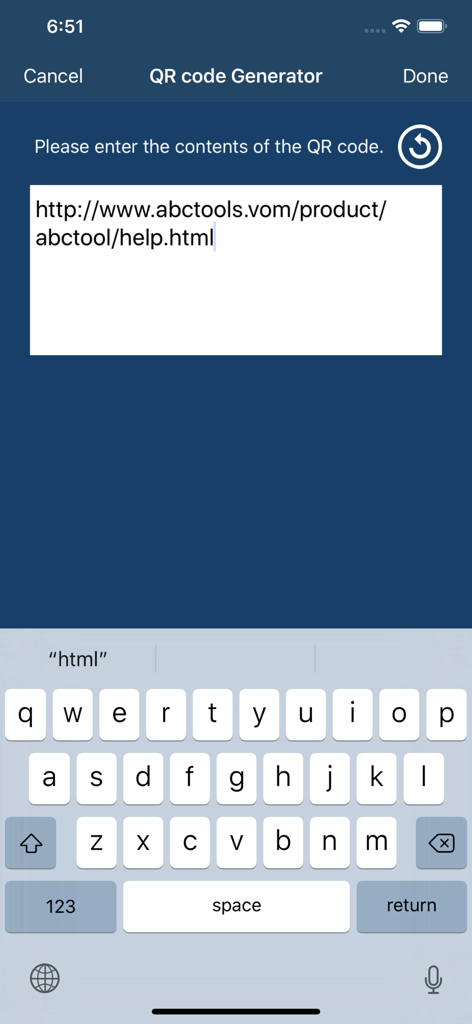 QROX+: QR code Generator - Interface of QROX app showing the screen to enter content for a custom QR code creation
