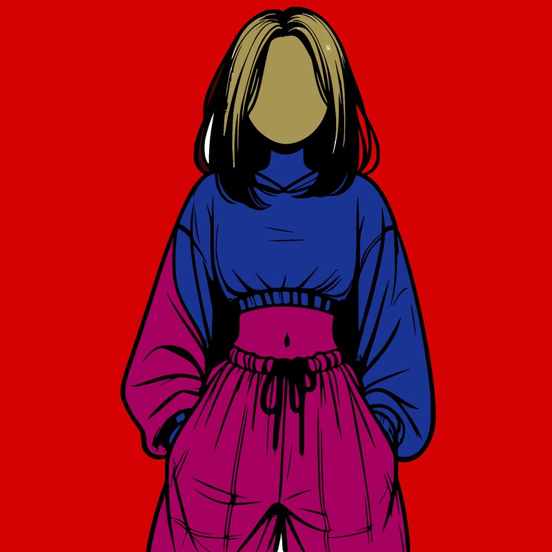 realistic girl faceless with baggy pants and a crop top