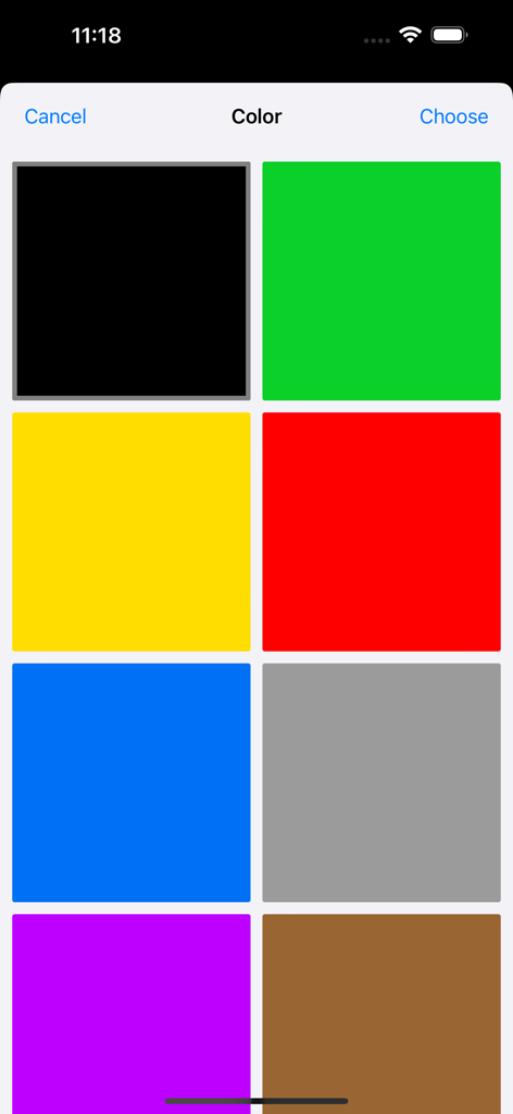 Boxing Interval Timer color selection screen with a grid of eight vibrant color options
