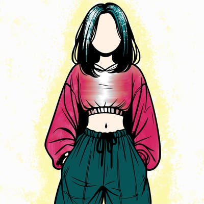 realistic girl faceless with baggy pants and a crop top