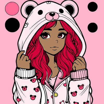 realistic girl in a animal pjs hoodie