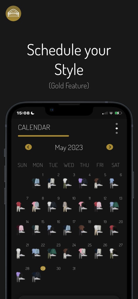 Outfiter - Outfiter app interface showing a monthly calendar with scheduled outfits for daily wardrobe planning