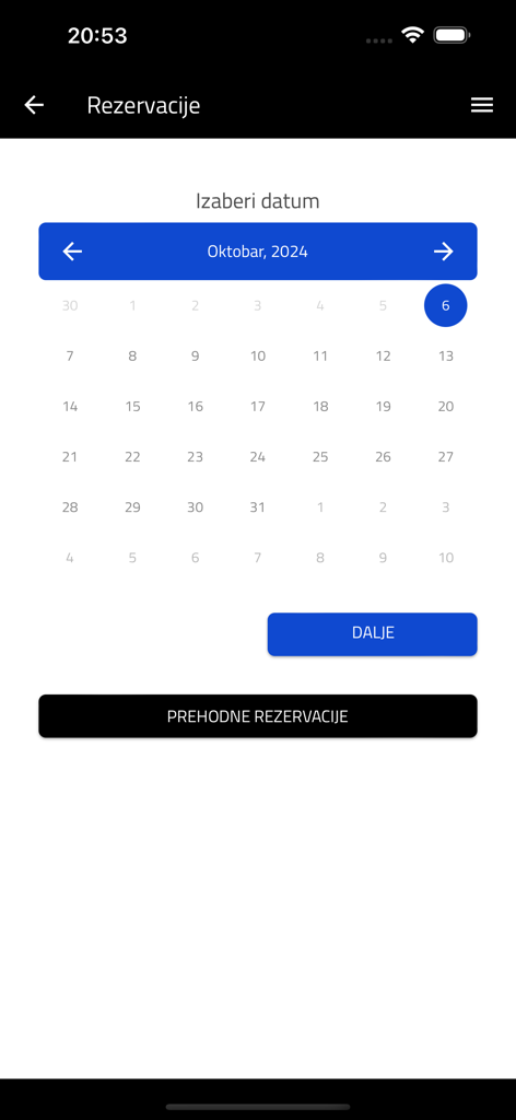 1MAN STUDIO - Calendar interface for booking training sessions in the 1MAN STUDIO app