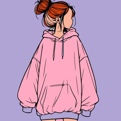 realistic girl with a oversized sweatshirt on and a bun