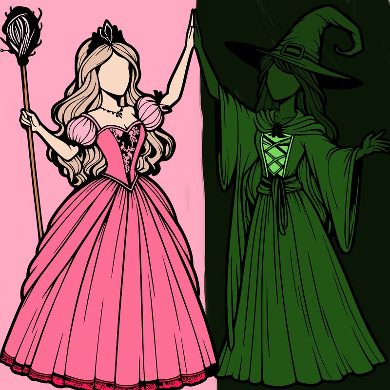 detailed realistic split of a princess and a witch