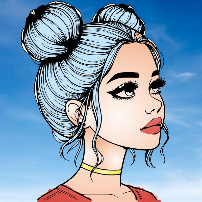 realistic girl with buns on the top of her head