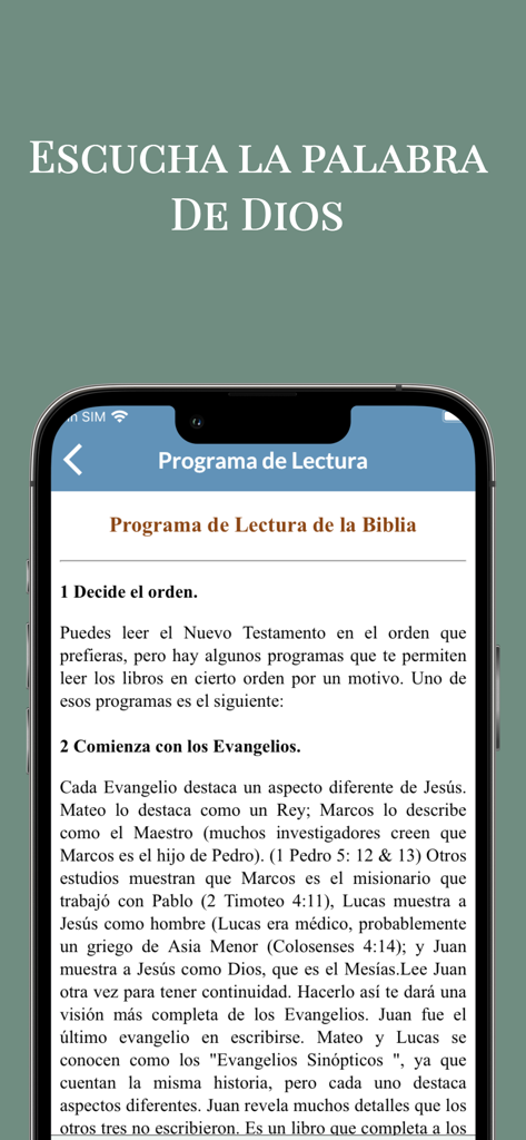 La Biblia de Jerusalén - Jerusalem Bible app showing a Spanish reading program for the Gospels