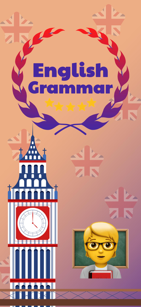 English Grammar: Prepositions - 빅 벤과 교사가 등장하는 영어 문법 전치사 앱 배너