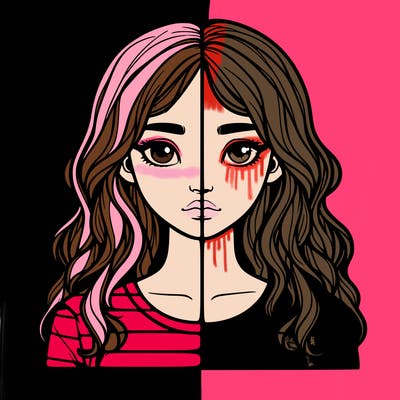 realistic girl split 2 side