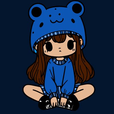 a girl wearing a frog hat and some frog socks