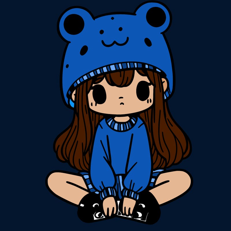 a girl wearing a frog hat and some frog socks