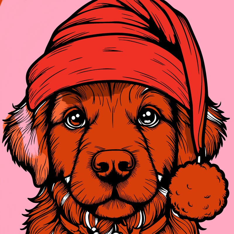 realistic dog with a christmas hat