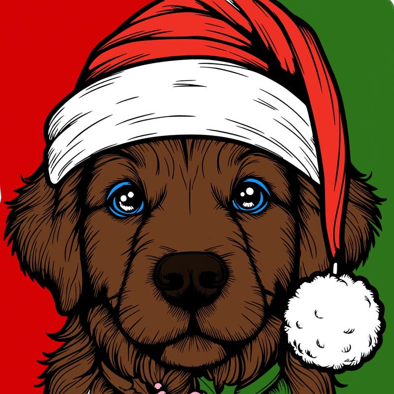 realistic dog with a christmas hat