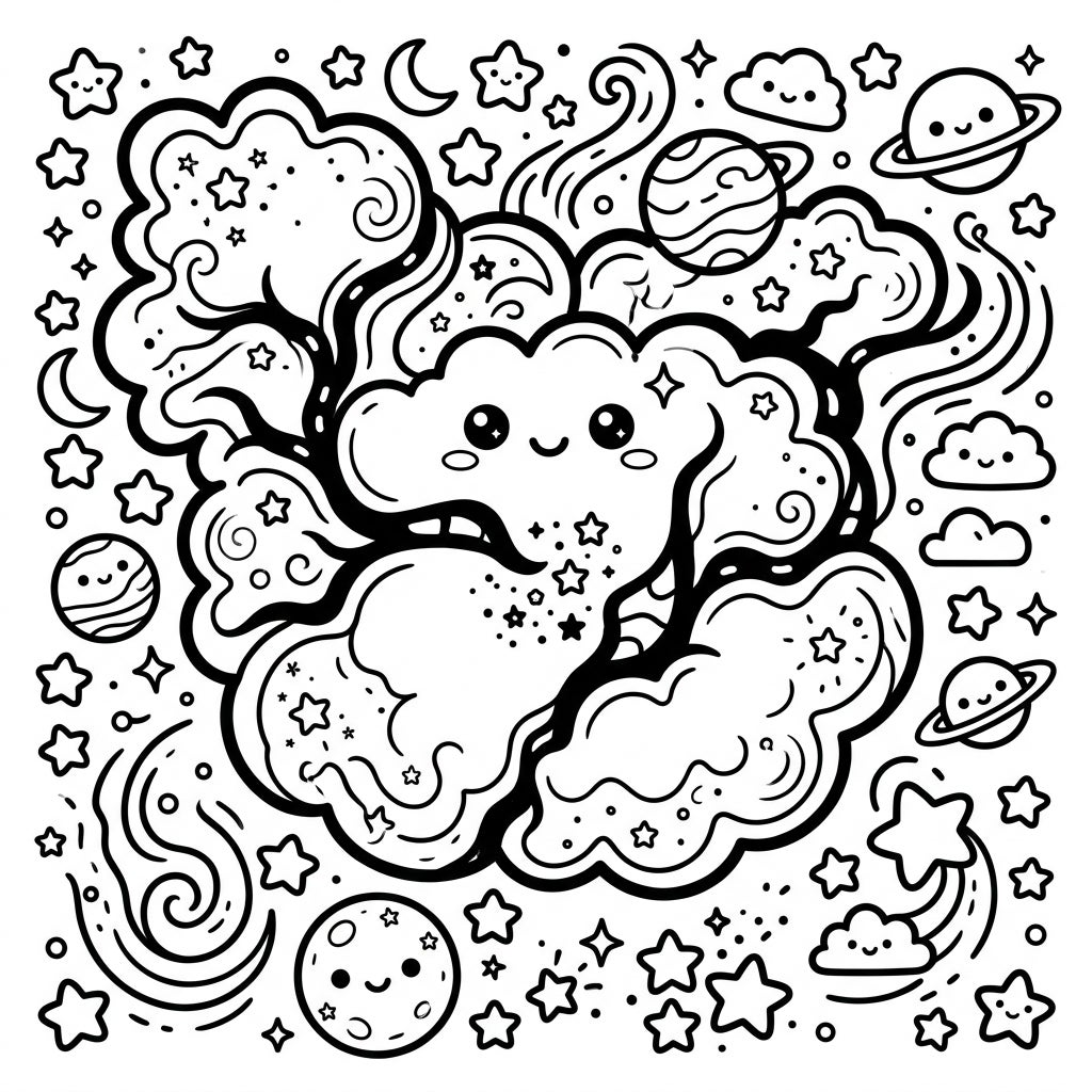 Trifid Nebula Kawaii Coloring Page - Free Printable — Color Pop