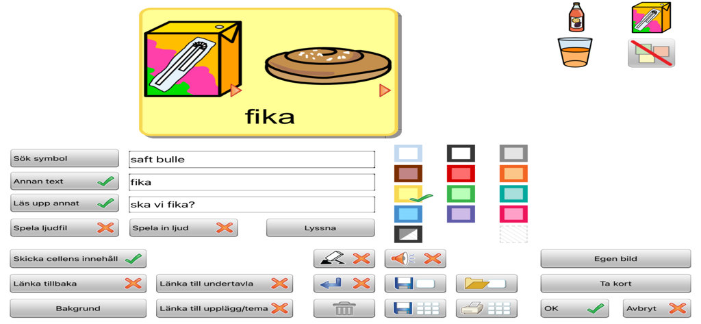 Widgit Go SE app editing screen for customizing communication board cells with symbols