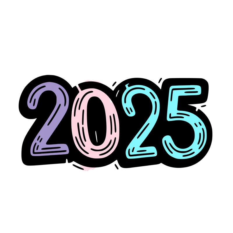 one line scrawled numbers sketch design “2025”