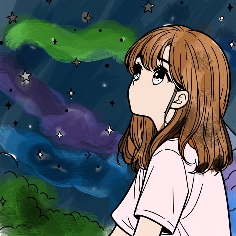 girl looking at stars realistic