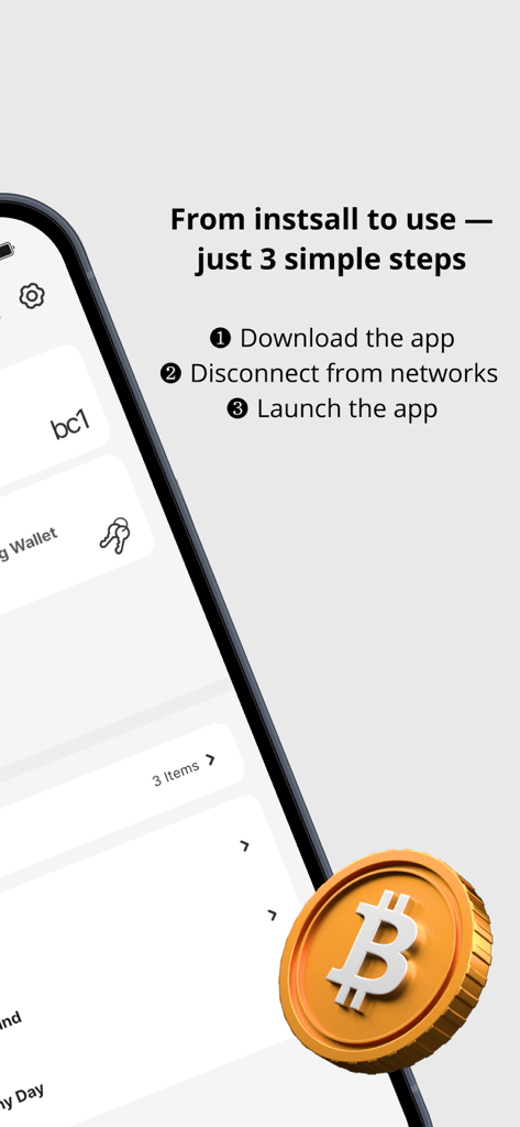 Three simple steps to set up Coconut Vault Bitcoin signer including offline mode activation