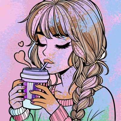 realistic girl drinking coffee