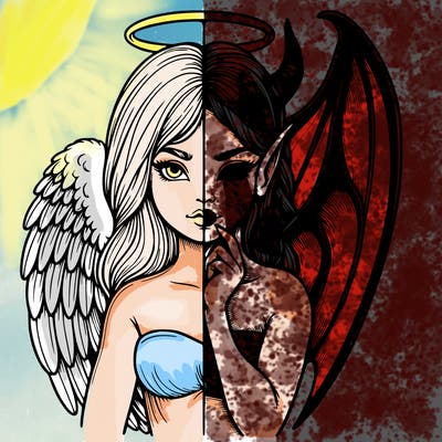 realistic angel half demon