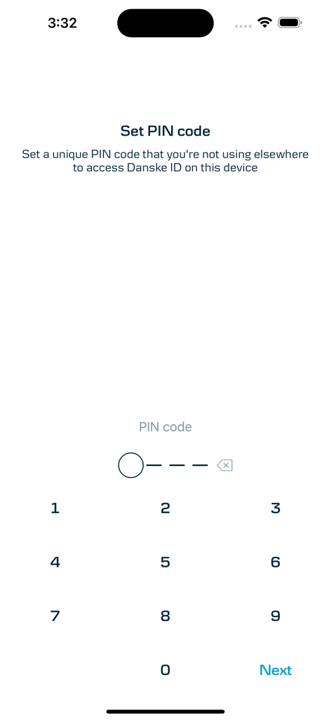 Danske ID - Danske Bank - Danske ID app set PIN code screen