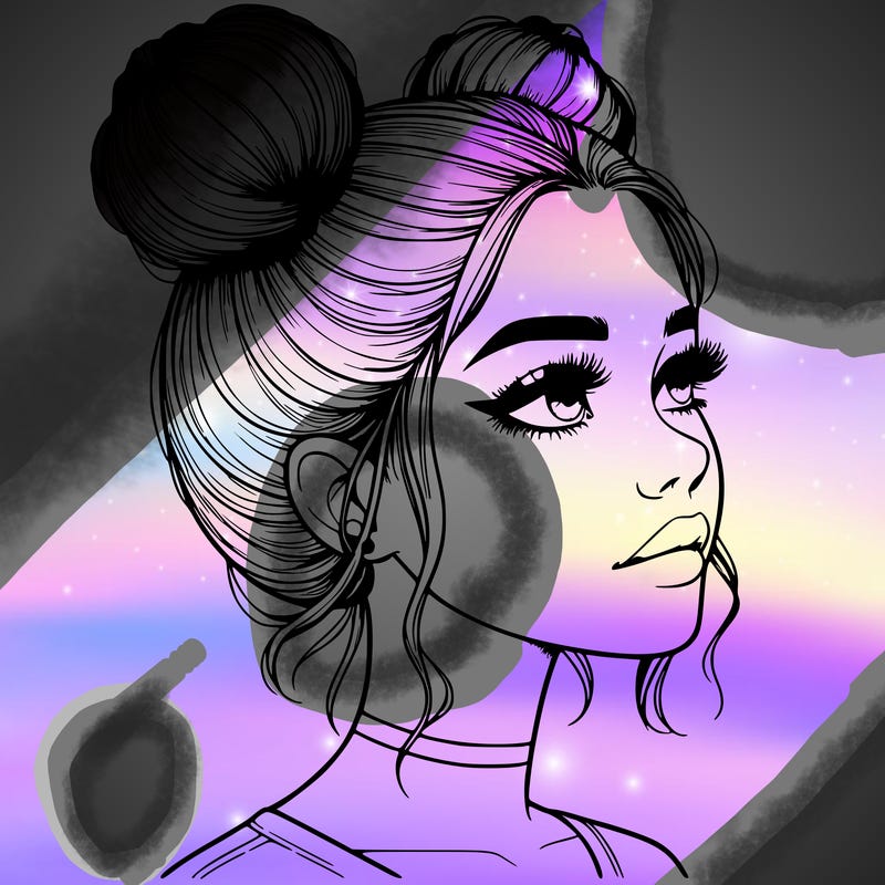 realistic girl with buns on the top of her head