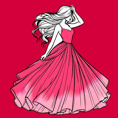 realistic woman with dress flowing in the wind