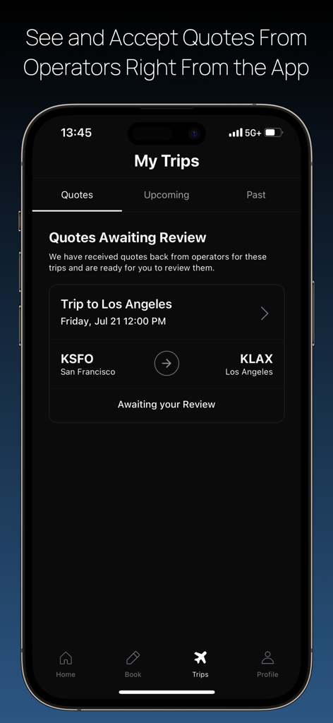 CharterGPT - CharterGPT app interface showing private flight quotes for review